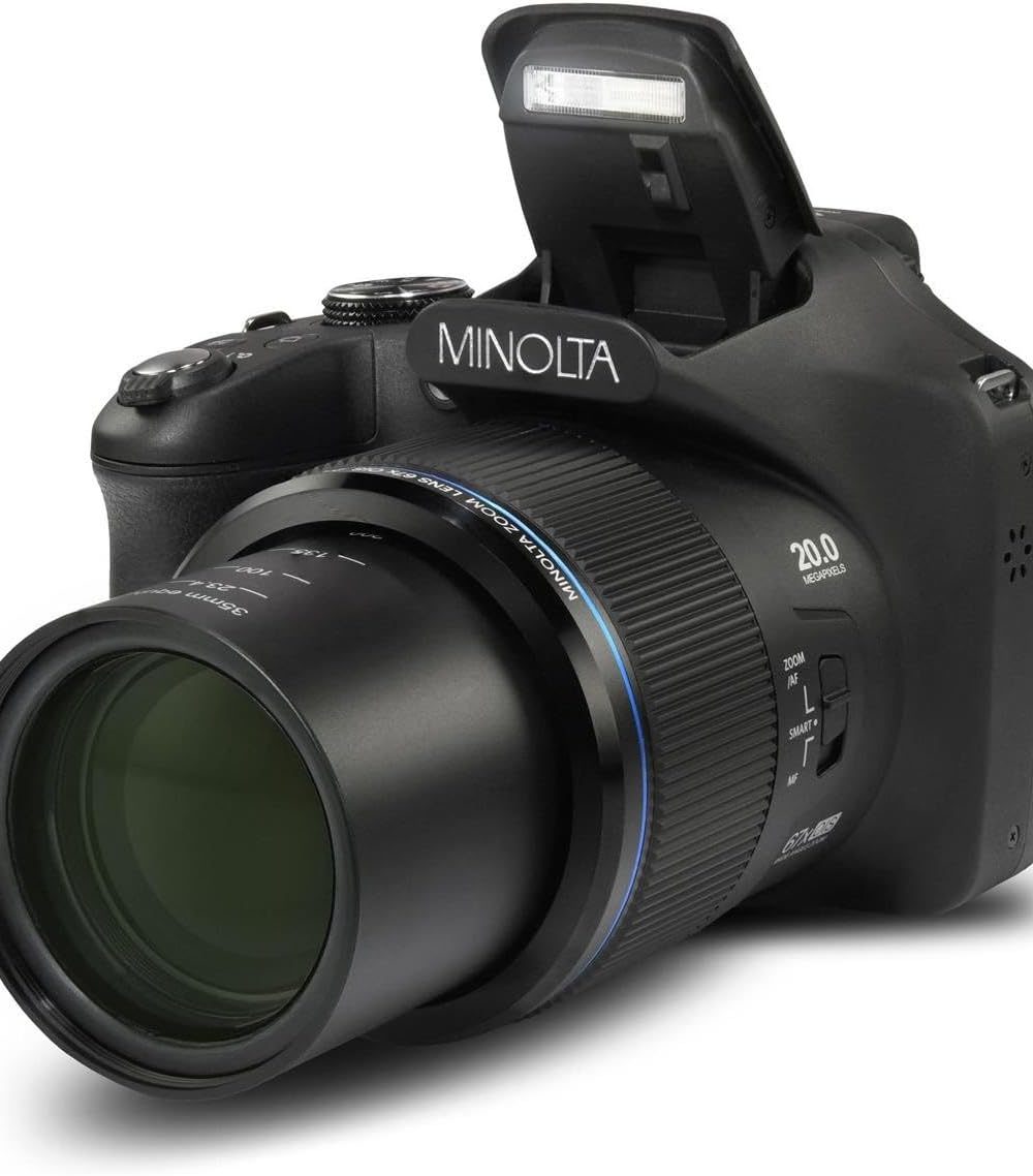Minolta Pro Shot 20MP Digital Camera – 67x Optical Zoom, Full 1080p HD Video, Optical Image Stabilization, Wi-Fi, 3-inch Articulating LCD Screen, 27 Scene Modes – Includes 16GB SD Card (Black)