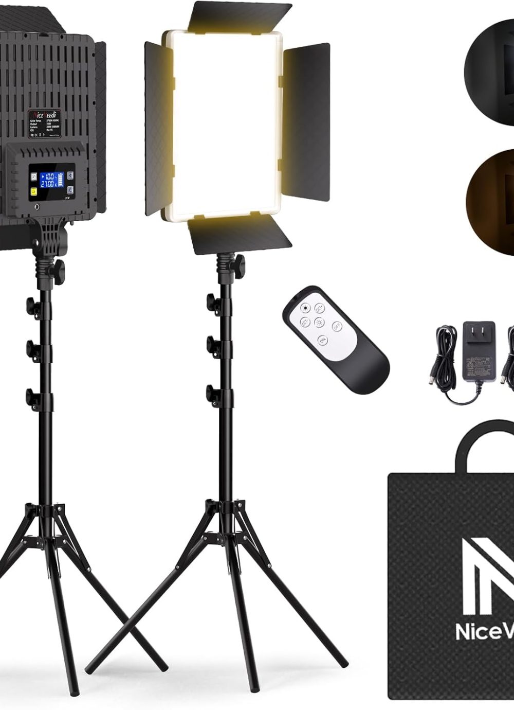 NiceVeedi 2-Pack Photography Lighting Kit, 36W Bi-Color Studio Lights 2700-6500K CRI 95+, Dimmable LED Video Light Kit with Remote Control & 72” Tripod Stand, Lighting for Video Recording/Photography