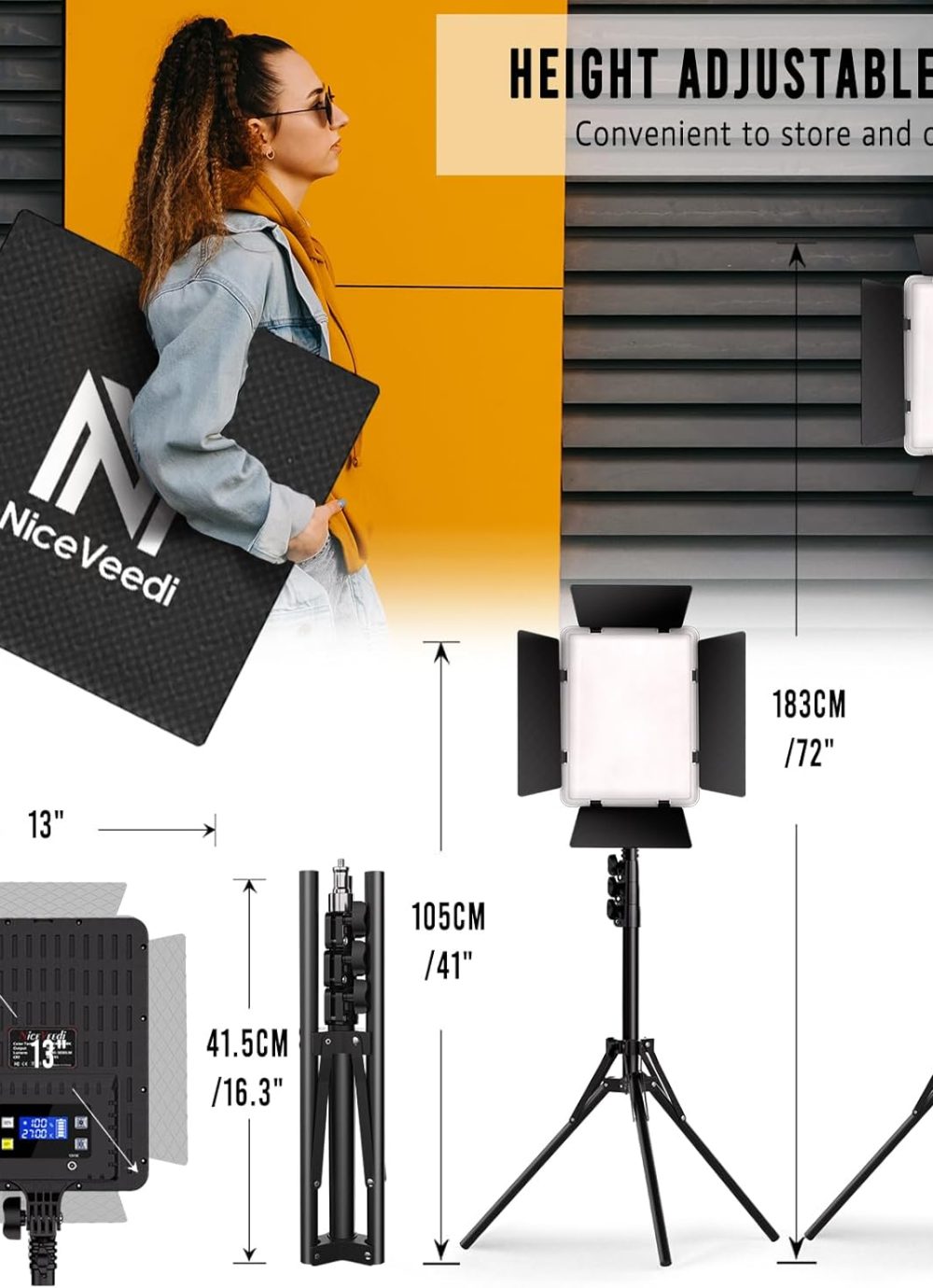 NiceVeedi 2-Pack Photography Lighting Kit, 36W Bi-Color Studio Lights 2700-6500K CRI 95+, Dimmable LED Video Light Kit with Remote Control & 72” Tripod Stand, Lighting for Video Recording/Photography - Image 6